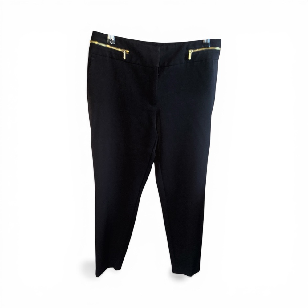 Jones New York Signature Grace Ankle Black Slim Work Pants with Gold Zip Accents